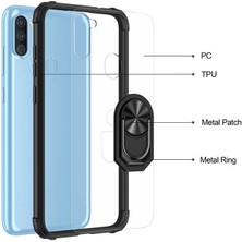 Canpay Samsung Galaxy A11 Uyumlu Kılıf Standlı Yüzüklü Şeffaf Metal Ring Ultra Protective Case