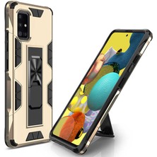 Canpay Samsung Galaxy A51 Uyumlu Kılıf Metal Yüzük Standlı Metal Ring Stand Hard Protective Case