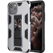 Canpay Apple iPhone 11 Pro Max Uyumlu Kılıf Metal Yüzük Standlı Metal Ring Stand Hard Protective Case