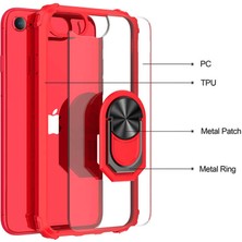 Canpay Apple iPhone 7 Uyumlu Kılıf Standlı Yüzüklü Şeffaf Metal Ring Ultra Protective Case