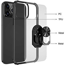 Canpay Samsung Galaxy J7 Prime 2 Uyumlu Kılıf Standlı Yüzüklü Şeffaf Metal Ring Ultra Protective Case