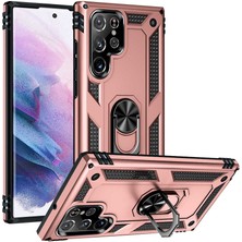 Canpay Samsung Galaxy S22 Ultra Uyumlu Kılıf Stand Yüzüklü Kapak Military Metal Solid Ring Case