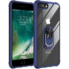 Canpay Apple iPhone 7-8 Plus Uyumlu Kılıf Standlı Yüzüklü Şeffaf Metal Ring Ultra Protective Case