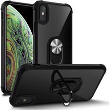 Canpay Apple iPhone X-Xs Uyumlu Kılıf Standlı Yüzüklü Şeffaf Metal Ring Ultra Protective Case