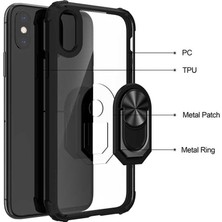 Canpay Apple iPhone X-Xs Uyumlu Kılıf Standlı Yüzüklü Şeffaf Metal Ring Ultra Protective Case