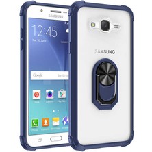 Canpay Samsung Galaxy J7 Uyumlu Kılıf Standlı Yüzüklü Şeffaf Metal Ring Ultra Protective Case