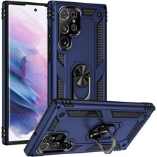 Canpay Samsung Galaxy S22 Ultra Uyumlu Kılıf Stand Yüzüklü Kapak Military Metal Solid Ring Case