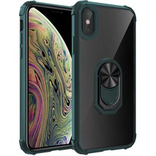 Canpay Apple iPhone X-Xs Uyumlu Kılıf Standlı Yüzüklü Şeffaf Metal Ring Ultra Protective Case