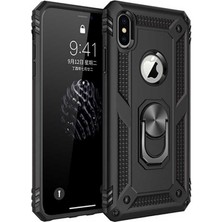 Canpay Apple iPhone Xs Max 6.5 Uyumlu Kılıf Stand Yüzüklü Kapak Military Metal Solid Ring Case