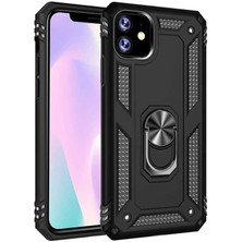 Canpay Apple iPhone 11 Uyumlu Kılıf Stand Yüzüklü Kapak Military Metal Solid Ring Case