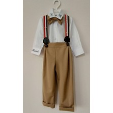 Terzim Ayşenur Isme Özel Erkek Çocuk-Bebek Askılı Gömlekli Bal Renkli Pantolon Takımı