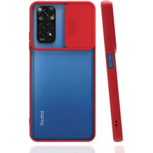 Kılıfmania Xiaomi Redmi Note 11 Global Kapak Lensi Açılır Kapanır Kamera Korumalı Silikon Kılıf - Kırmızı