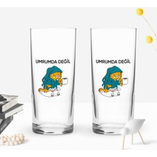 Bk Gift Renkli Baskılı Umrumda Değil Tasarımlı Ikili Rakı Bardağı Seti-1