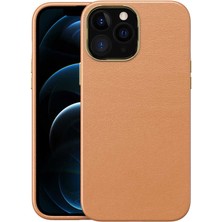 Canpay Apple iPhone 13 Pro Max Uyumlu Kılıf Suni Deri, Özel Üretim, Gold Metal Buton ve Kamera Koruma