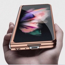 Canpay Samsung Galaxy Z Fold 3 Uyumlu Kılıf Metal Görünümlü Ultra Ince Full Koruma Katlanır Kapak