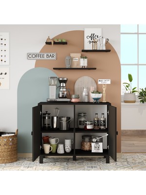 Robin Home Coffee Kahve Köşesi Çok Amaçlı Dolap Duvar Raflı Siyah