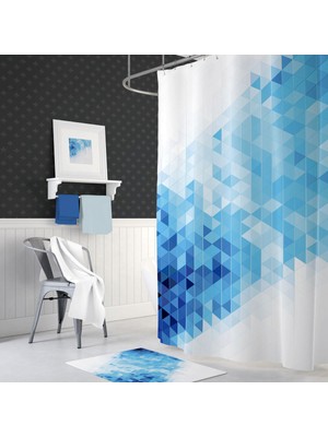 Tropik Home Mavi Banyo PERDESI-180X00 cm Dijital Baskı Duş Perdesi