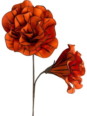 Nettenevime Latex Çiçek 2 Kafalı Siyam Gülü Yapay Çiçek Köpük Çiçek Siyah Çizgili Turuncu Renk