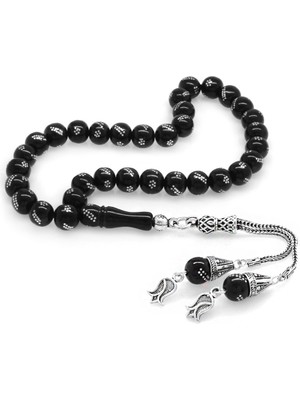 Online Hediye Sepeti 925 Ayar Gümüş Lale Püsküllü Gümüş Işlemeli Küre Kesim Rus Oltu Tesbih