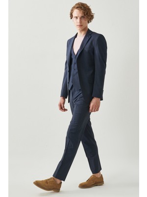 Altınyıldız Classics Erkek Lacivert Slim Fit Dar Kesim Mono Yaka Düz Yelekli Klasik Takım Elbise