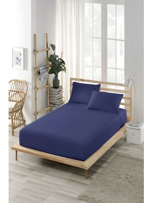 Ely Parker  Lastikli Çarşaf Takımı Pamuklu Yastık Kılıflı (Nevresim Kumaşı) Lacivert