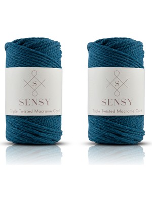 Sensy Premium 3 Büküm  500 gr 2'li Set Makrome Ipi 3mm Üç Büküm Taranan Makrome Halat Ip Petrol Mavisi