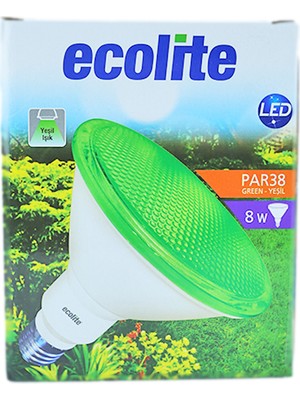 Ecolite 8W 220-240V E27 PAR38 Yeşil Cam LED Ampul