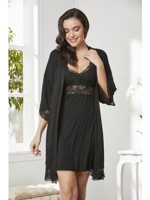 Pierre Cardin Penye Dantelli Gecelik & Sabahlık Takım  - 4020