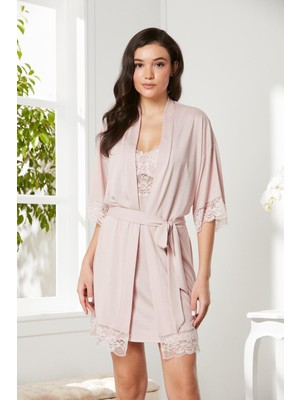 Pierre Cardin Penye Dantelli Gecelik & Sabahlık Takım  - 4020