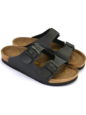 Slazenger Lens Kadın Siyah Çift Toka Terlik V3 S.Deri Üst Malzeme ile Konforlu Tasarım