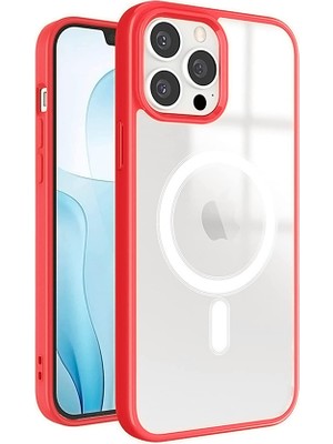 Dexmon iPhone 13 Pro Max Kılıf Magsafe Özellikli Metal Kamera Korumalı Kenarları Renkli Transparent Case