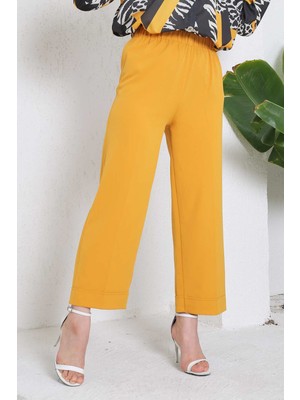 İmaj Butik Duble Geniş Paça Krep Pantolon/hardal