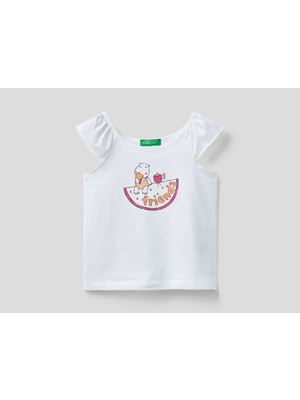 Benetton Baskılı Kolları Fırfırlı Atlet