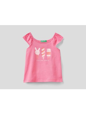 Benetton Baskılı Kolları Fırfırlı Atlet