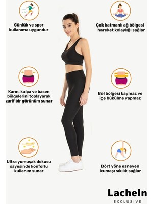 Lacheln Kadın Siyah Cepli Sporcu Modeli Tayt Push Up Yüksek Belli Günlük ve Yoga Pilates Spor Taytı