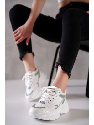Pabucmarketi Beyaz Yeşil Kadın Spor Ayakkabı