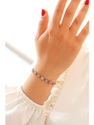 Midyat Nurtaş Gümüş Baget Model Zirkon Taşlı Asansörlü Gümüş Bileklik 201020746