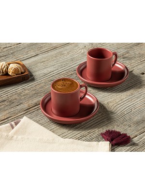 English Home Elated Seramik 2'li Kahve Fıncan Takımı 105 ml Bordo