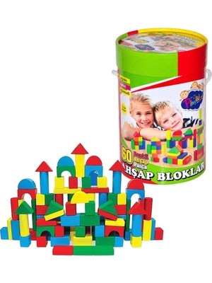 BYR Onyıl Oyuncak  Silindir Kutuda Ahşap Renkli  Bloklar 60 Parça