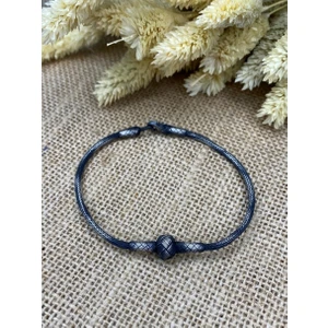 Gümüş Kazaziye Tek Top Detaylı Oksitli Gümüş Renk Bileklik