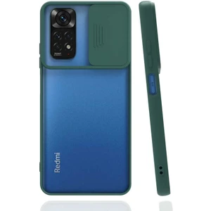 Xiaomi Redmi Note 11 Global Kapak Lensi Açılır Kapanır Kamera Korumalı Silikon Kılıf - Yeşil