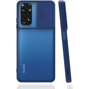Kzy Xiaomi Redmi Note 11S Global Kapak Lensi Açılır Kapanır Kamera Korumalı Silikon Kılıf - Lacivert