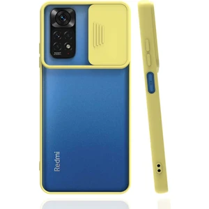 Kzy Xiaomi Redmi Note 11S Global Kapak Lensi Açılır Kapanır Kamera Korumalı Silikon Kılıf - Sarı