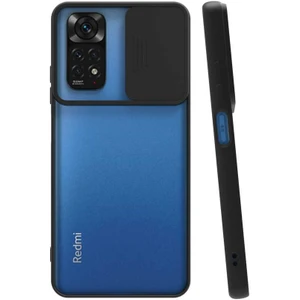 Kzy Xiaomi Redmi Note 11S Global Kapak Lensi Açılır Kapanır Kamera Korumalı Silikon Kılıf - Siyah
