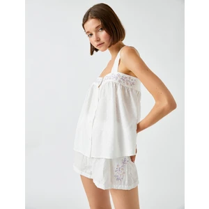 Düğmeli Pijama Üstü Askılı Nakışlı