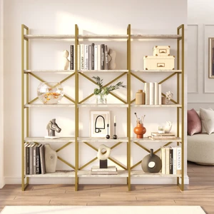 Robin Home Atlantis Gold Metal Kitaplık 5 Raflı Geniş 3 Bölme 175CM Mermer Desen