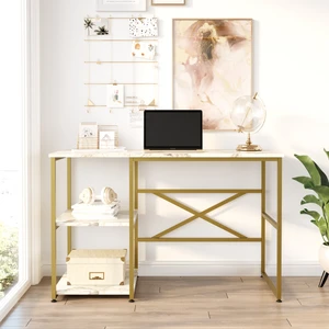 Robin Home Atlantis Gold Metal Çalışma Masası Raflı 120CM Mermer Desen