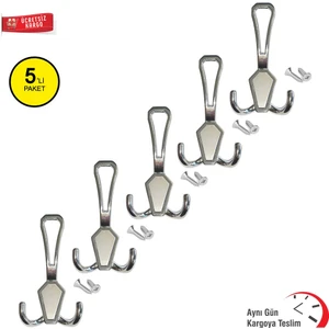 OKÇU KARDEŞLER YAPI MARKET Portmanto Askı Mali Modeli Krom Vestiyer Askısı (5 Adet) + Vida
