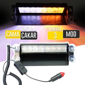 Araç Içi Vantuzlu Cama Yapışabilen 8 LED Turuncu Beyaz LED Çakar