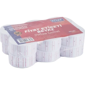 12 Li Paket Kraf Motex Etiket 12X21 mm Beyaz Çizgili